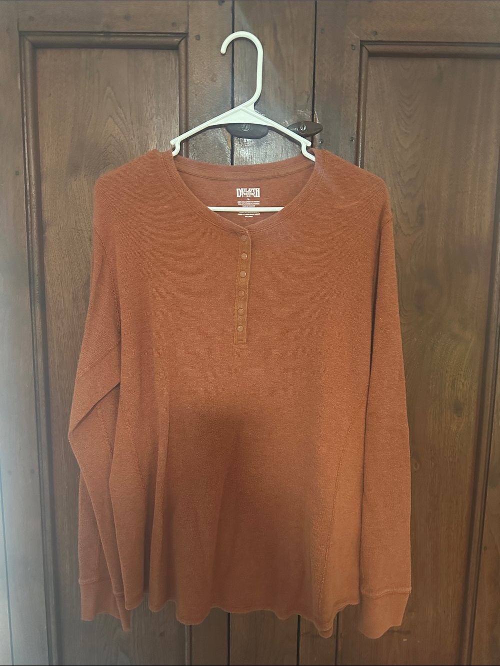 Duluth Trading Co Orange-Brown Henley Thermal Top